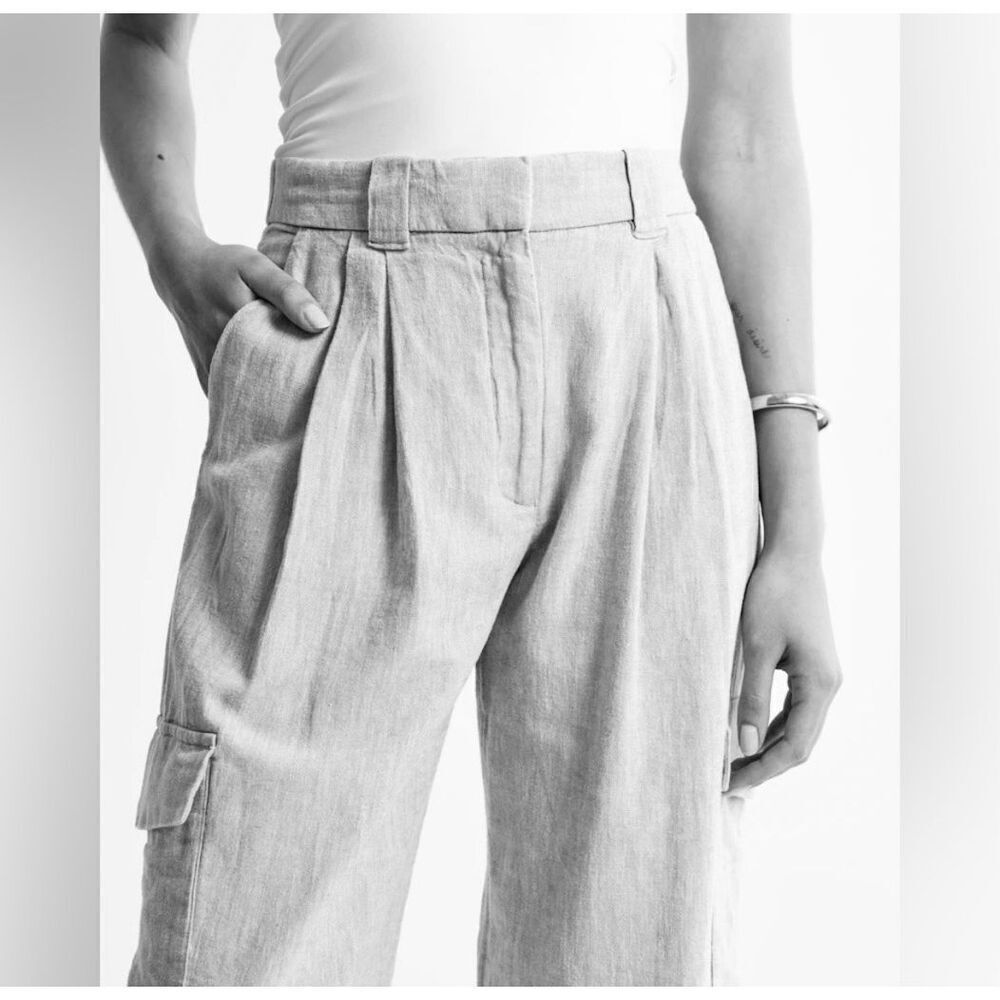 ✨Abercrombie & Fitch Linen-Blend Tailored Ultra Wide-Leg Cargo Sz S Green Pants✨ - Picture 5 of 9